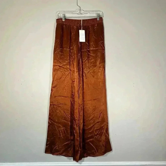 NWT STARK X Women’s Wide Leg Satin Pants Size Small Rich Brown Silky $195 - Picture 5 of 10